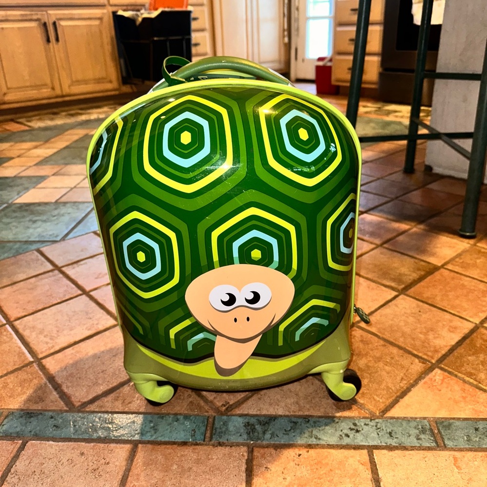 Green Turtle Kids Rolling Suitcase